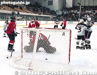 A US player scores and celebrates to the dismay of Japan.
Keywords: nagano prefecture 1998 winter olympics