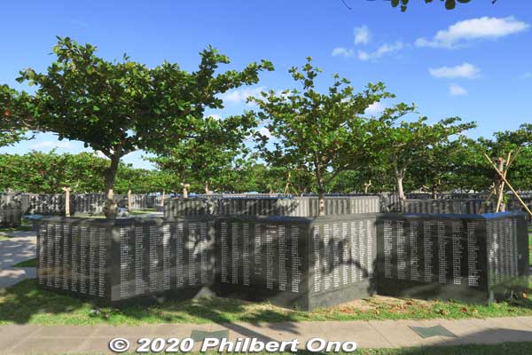 Stone slabs inscribed with over 240,000 names of people who died in the battle. Civilians and military, Japanese and foreign.
Keywords: okinawa itoman Cornerstone of Peace war memorial monument