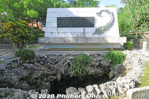 Himeyuri Cenotaph (white). The white monument is more recent, also inscribed with an updated list of names of the deceased student nurses and stores their remains in the back.
Keywords: okinawa itoman himeyuri war monument