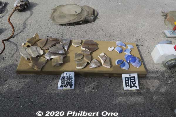 The dragon eyes, scales, etc., also on display in broken pieces. 
Keywords: okinawa naha shuri shurijo castle gusuku