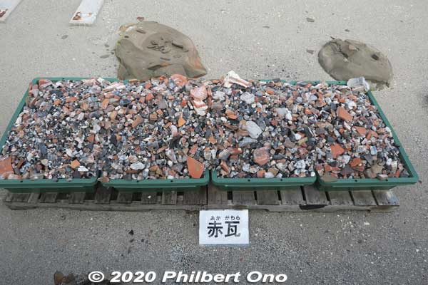 Red roof tile pieces salvaged from the fire.
Keywords: okinawa naha shuri shurijo castle gusuku