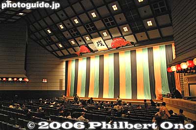 Inside National Bunraku Puppet Theater. Photography is not allowed during the plays. Bunraku puppets can perform feats which human actors cannot. This can make it interesting. Bring binoculars though.
Keywords: osaka bunraku puppet theater