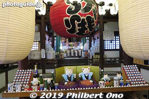 Nankun-sha cat shrine altar (楠珺社). It promotes "Hattatsu" worship. At Sumiyoshi Taisha, Osaka. 初辰まいり
You supposed to come here and worship monthly and collect a total of 48 cat figurines over a period of 24 years. Then you'll get the jackpot of family safety and business prosperity. It's based on a play of words with "48" (shijuhachi) that can be pronounced similarly to "shiju-hattatsu (始終発達) which means "constant advancement or development."
Keywords: osaka Sumiyoshi Taisha jinja shrine new year cat japanshrine