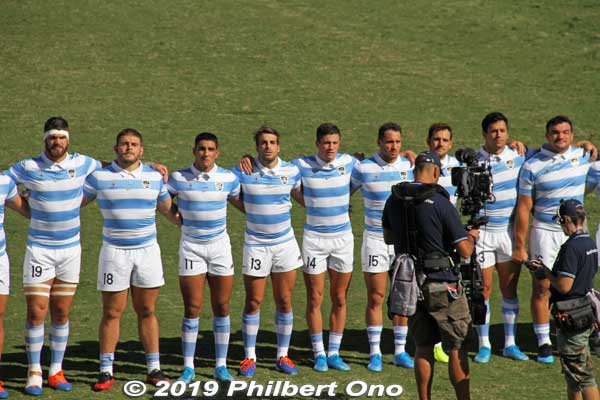 Argentina rugby team singing their national anthem at Kumagaya, Saitama.
Keywords: saitama Kumagaya Rugby World Cup stadium