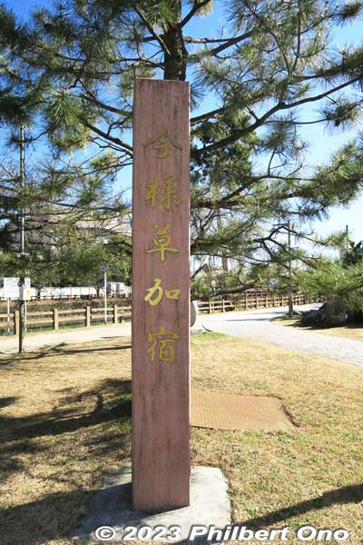 Monument says 今様草加松原 mean "Modern-style Soka-Matsubara" in reference to current efforts to preserve the pine tree path in modern ways.
Keywords: Saitama Soka-Matsubara pine trees Oku-no-Hosomichi