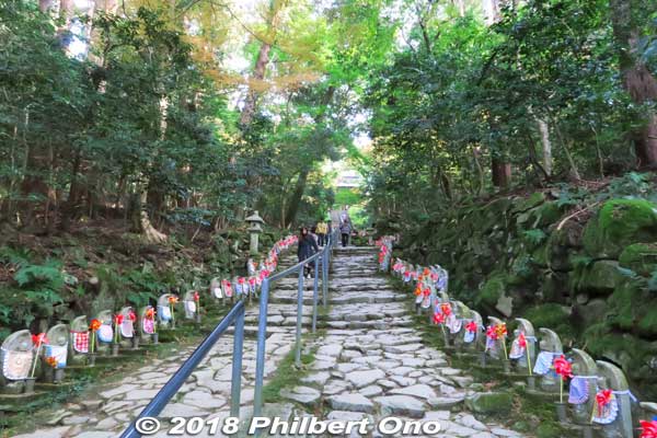 Long path of Jizo statues, a trademark of Kongorinji Temple.
