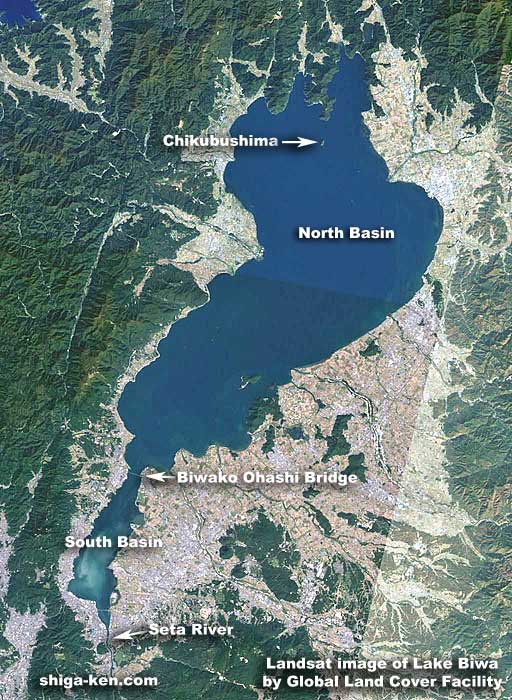 Lake Biwa has the North Basin and South Basin with the Biwako Ohashi Bridge as the border. Seta River is the only outflowing river.
Keywords: shiga biwako lake biwa