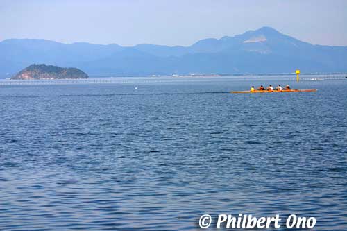 Chikubushima and Mt. Ibuki as seen from Imazu.
Keywords: shiga biwako lake biwa