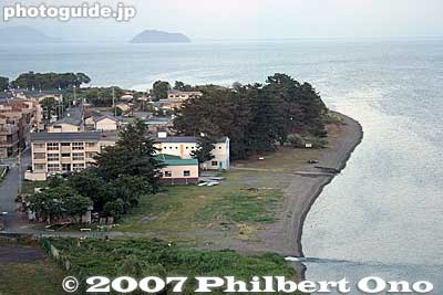 View of Imazu shore from hotel
Keywords: shiga takashima imazu-cho biwako shuko no uta lake biwa rowing song boat cruise