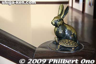 This rabbit sculpture and turtle sculpture represents the famous Aesop's fable, the race between the turtle and hare.
