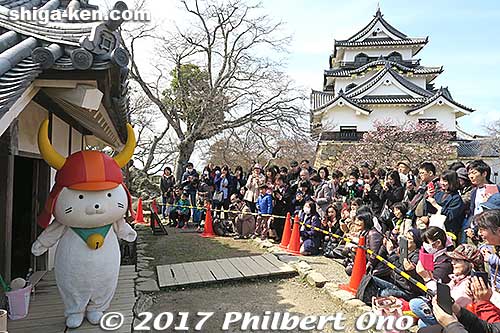 Hiko-nyan appears outside the Taikomon near the main Hikone Castle tower.
Keywords: shiga hikone castle