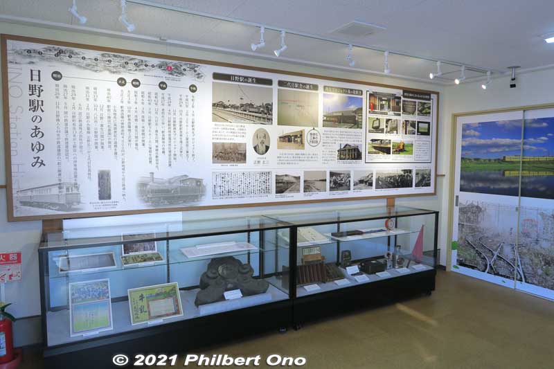 Inside Hino Station Railway Museum. History of the station on panels, and old train and station-related artifacts. No English captions.
Keywords: shiga hino station Ohmi Railways omi Museum