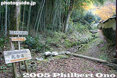 Path to Kannon statues on a slope next to the temple.
Keywords: shiga maibara kashiwabara kiyotaki tokugen-in temple kyogoku clan fall foliage autumn leaves