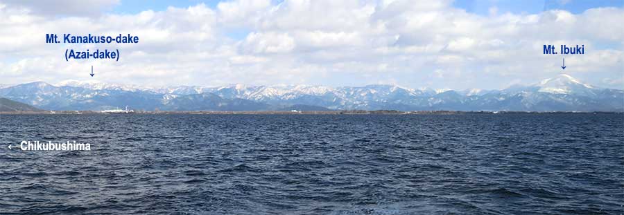 According to legend, Mt. Ibuki and Mt. Azai-dake (Kanakuso-dake) in northern Shiga argued over who was the highest in Shiga. Mt. Ibuki got so upset by the argument that he drew a sword and sliced off Azai-dake's head.
The sliced-off peak fell into Lake Biwa and became Chikubushima. Read the full folktale here: [url=https://shiga-ken.com/blog/2014/07/the-birth-of-chikubushima/]https://shiga-ken.com/blog/2014/07/the-birth-of-chikubushima/[/url]
Keywords: shiga nagahama Lake Biwa