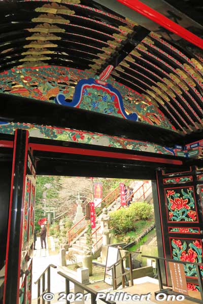 Inside Karamon Gate. Just gorgeous. Too bad most people just walk in without looking back and noticing. 
Keywords: shiga nagahama Lake Biwa Chikubushima Hogonji Kannon-do