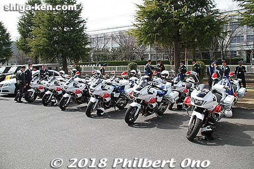 Police motorcycles for the marathon.
Keywords: shiga otsu biwako mainichi lake biwa marathon