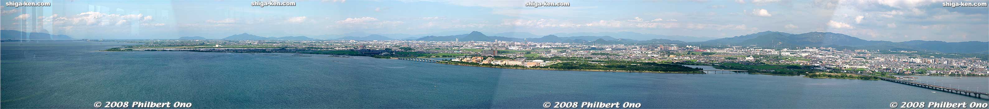 Panoramic photo of the southeastern shore of Lake Biwa as seen from Top of Otsu.
Keywords: shiga otsu lakefront lake biwako 