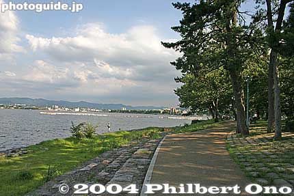Walking path along Zeze Castle Park.
Keywords: shiga otsu lake shore lakeside lake front zeze castle park 