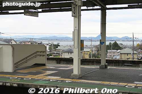 Ogoto Onsen Station platform has a nice view of the lake.
