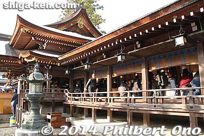 Large groups of worshippers pay a fee to attend prayer ceremonies.
Keywords: shiga taga taisha shrine new year&#039;s hatsumode