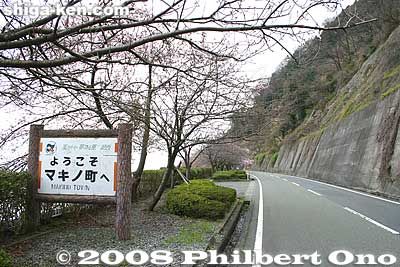 Welcome sign to Makino (as seen from Nishi-Azai).
Keywords: shiga takashima makino-cho kaizu-osaki cherry blossoms sakura flowers lake biwa 