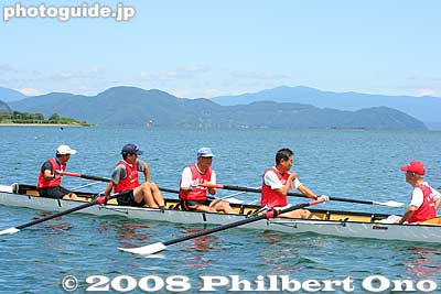 Quadruple with cox going to the start line.
Keywords: shiga takashima imazu regatta lake biwa rowing race boats