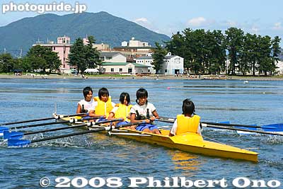Near the finish line.
Keywords: shiga takashima imazu regatta lake biwa rowing race boats junior high school students girls