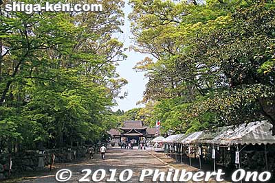 Pass through the Romon Gate and this 100-meter path goes straight to the shrine's Haiden Hall. 
Keywords: shiga yasu hyozu taisha shinto shrine 