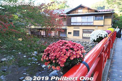 Katsura Bridge in Shuzenji Onsen decorated with chrysanthemum.
Keywords: shizuoka izu shuzenji onsen hot spring