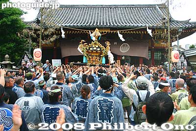 A mikoshi in front of Asakusa Shrine.
Keywords: tokyo taito-ku asakusa sanja matsuri festival sensoji mikoshi portable shrine crowd asakusabest