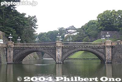 Imperial Palace Nijubashi Bridge. It is one of Tokyo's symbols. Behind the bridge, you can see Fushimi Turret. This picture was taken on a different day and not while we were crossing the bridge.
Keywords: tokyo chiyoda-ku Imperial Palace Nijubashi japancastle