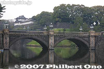 Nijubashi Bridge, the symbol of the Imperial Palace and Tokyo. One of Japan's most famous bridges. There is another bridge behind this one. 二重橋
Keywords: tokyo chiyoda-ku imperial palace kokyo bridge moat