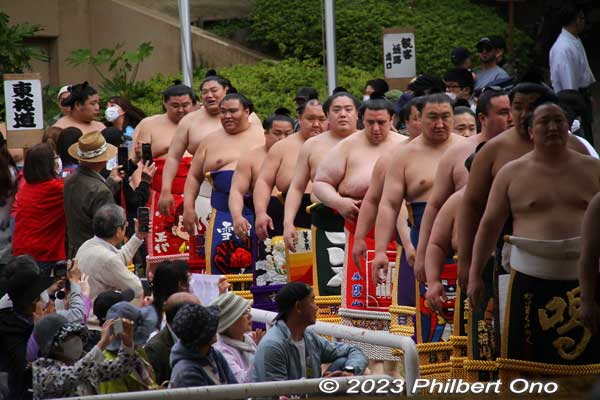 Juryo Division ring-entering ceremony or dohyo-iri.
Keywords: tokyo Chiyoda-ku Yasukuni Shrine sumo