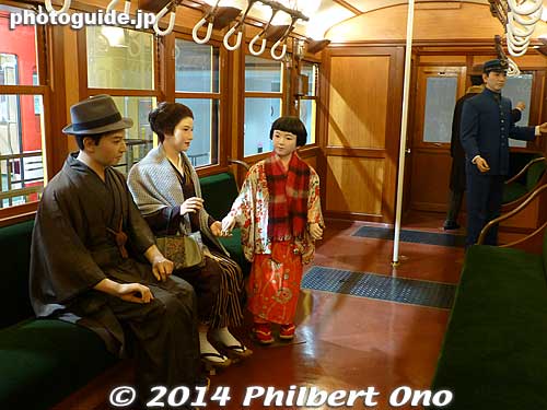 Mannequins inside Tokyo's first subway car. 
Keywords: tokyo edogawa-ku kasai subway metro museum railway train