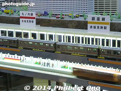 Subway train diorama showing Akasaka Mitsuke Station.
Keywords: tokyo edogawa-ku kasai subway metro museum railway train