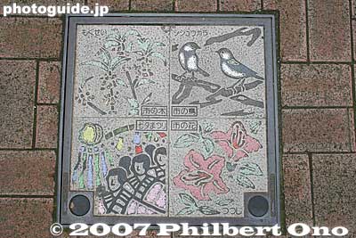 Another manhole with the city's flower, bird, and tree, and Tanabata.
Keywords: tokyo fussa manhole