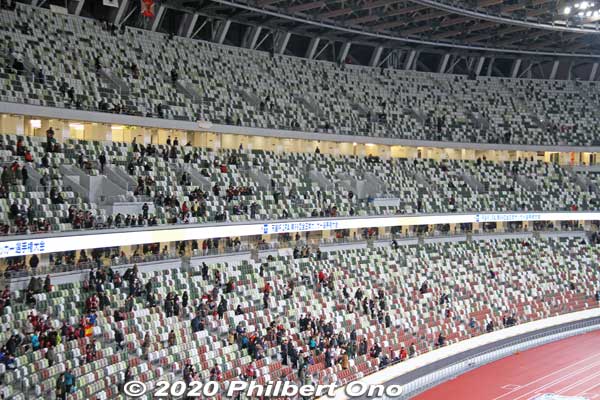 The seats have a random mosaic design in shades of green, brown, and white. It makes it look like there are spectators even when the seats are empty.
Keywords: tokyo shinjuku olympic national stadium soccer football