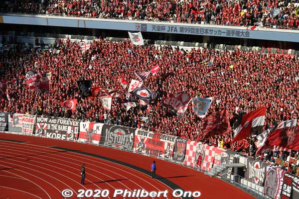 Vissel Kobe fans on the North Stand. 
Keywords: tokyo shinjuku olympic national stadium soccer football