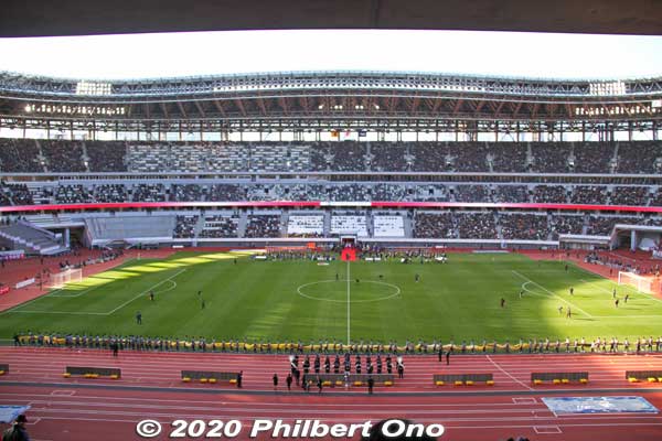 At the halfway line from the Back Stand's Tier 2 concourse with a long row of guys on the bottom edge.
Keywords: tokyo shinjuku olympic national stadium soccer football
