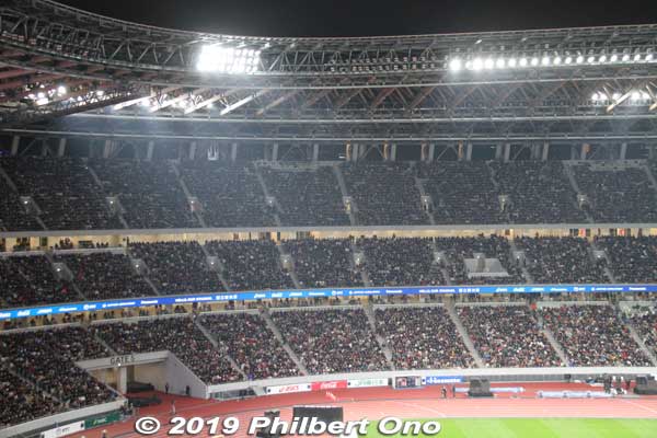 The stadium was looking quite full. The stadium capacity is 60,000, but they announced that attendance for this event was 52,000.
Keywords: tokyo shinjuku olympic national stadium