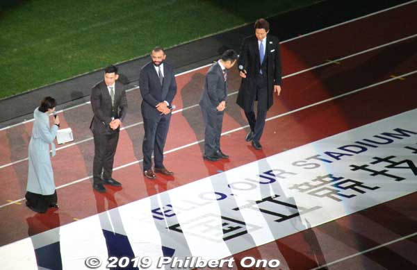 Another spotlight was on three members of Japan's national rugby team. 
In the middle is team captain Michael Leitch who thanked the crowd for their support during the Rugby World Cup.
