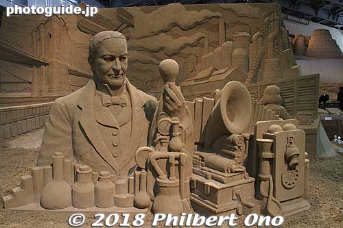 Thomas Edison, American inventor sand sculpture.
Keywords: tottori Sand Museum sculptures