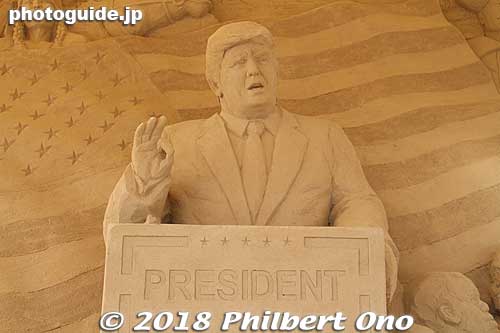 President Donald Trump as a sand sculpture in Tottori, Japan.
Keywords: tottori Sand Museum sculptures japansculpture