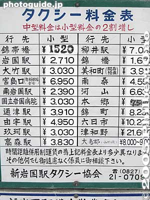 Taxi fares from Shin-Iwakuni Station
Keywords: yamaguchi iwakuni station train