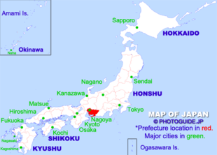 Map of Japan with Aichi highlighted in red
