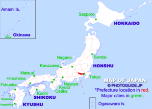 Map of Japan with Tokyo highlighted in red